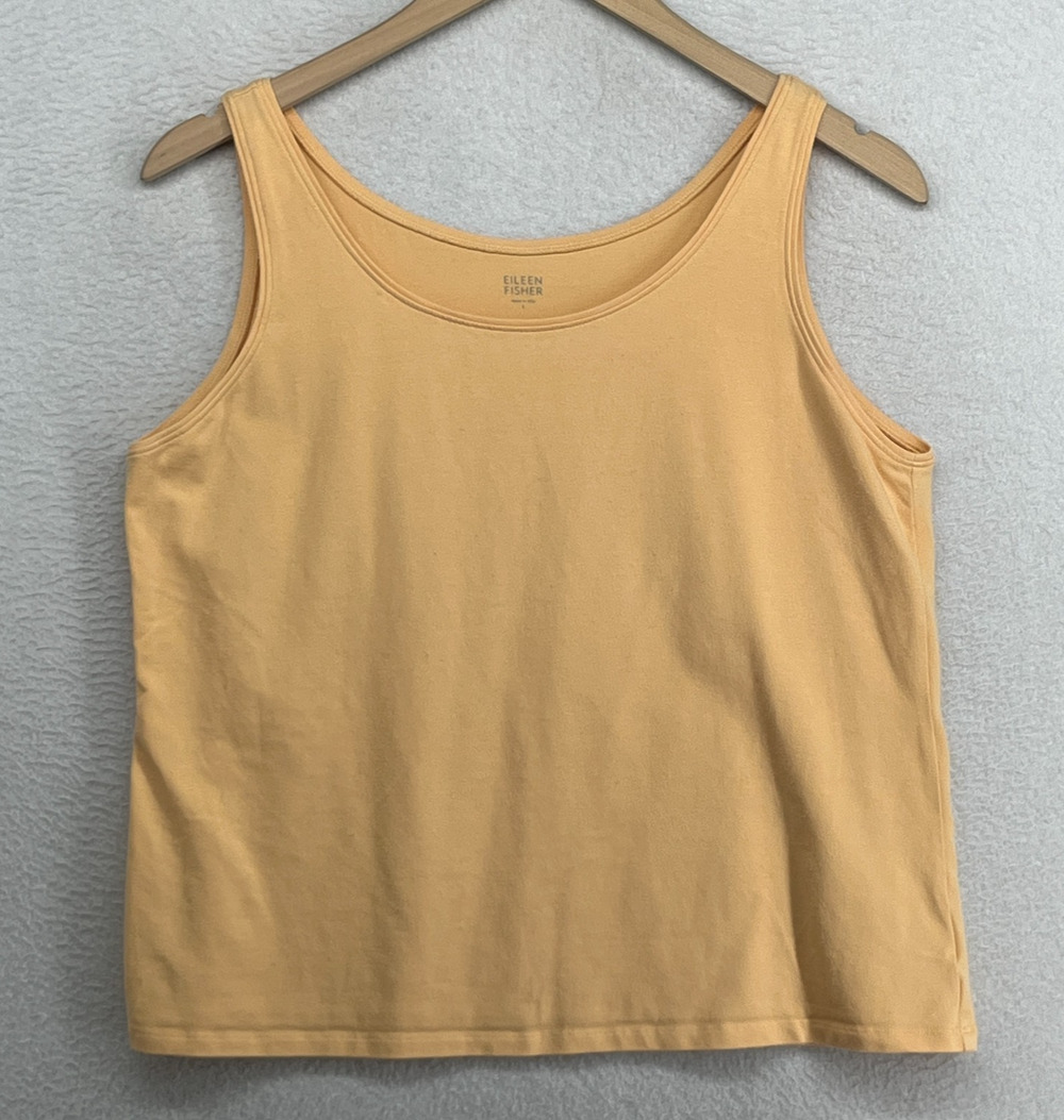 EILEEN FISHER Tank Top L Organic Cotton Stretch Jersey Scoop Neck Peach Orange